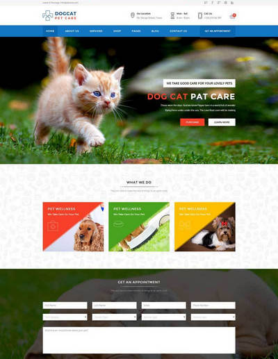 html5蓝色的宠物医院_宠物店网站模板