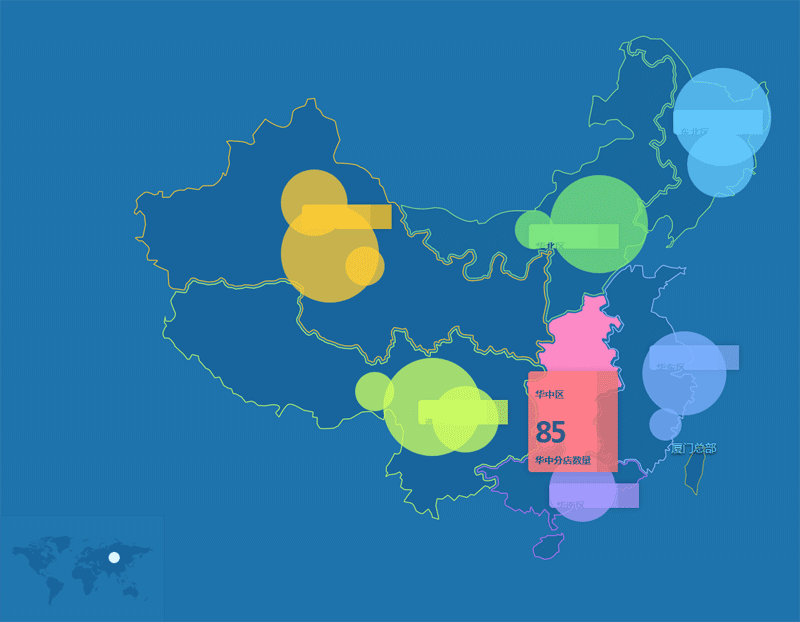 jQuery map中国地图悬停展开分店数量