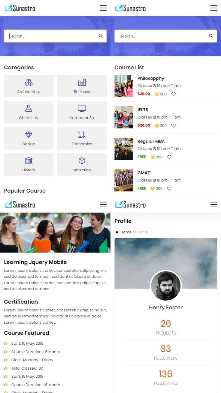移动端在线课程教育静态html模板