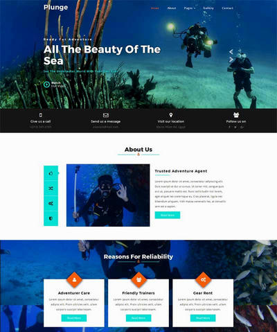 简单大气海底潜水服务公司html网站模板
