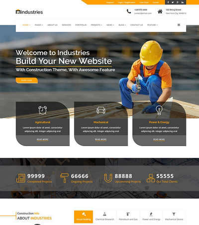 橙色宽屏建筑工程行业html静态网站模板