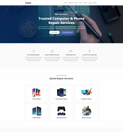 电脑手机维修服务公司html5网页模板