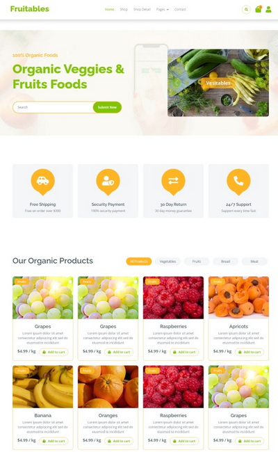 绿色健康蔬菜水果商城网站模板