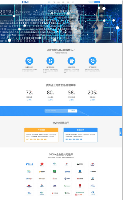 智能电话AI机器人语音软件响应式网站模板