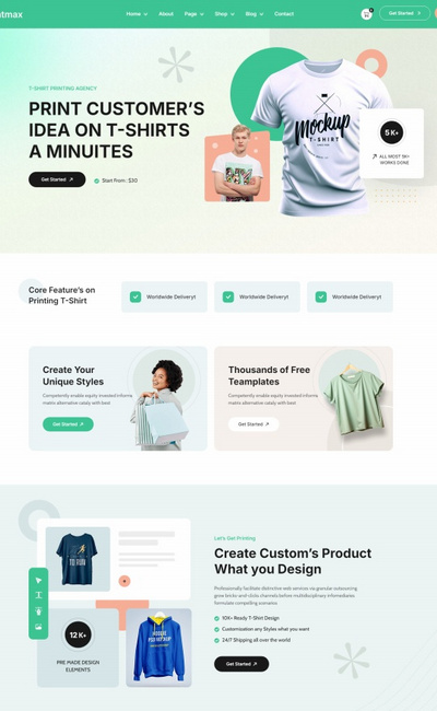创意T恤打印店网站HTML5模板